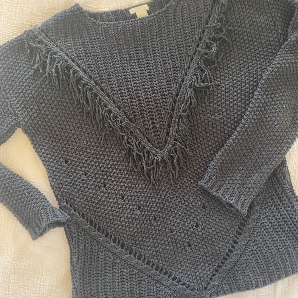 Black boho boatneck sweater
